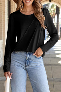 Anna Asymmetric Seam Detail Long Sleeve Top