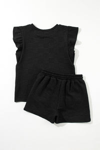 Pearl Textured Ruffled Sleeve Tee and Shorts Set