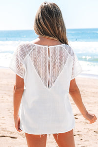 Novah Lace Crochet Textured Button Back Top