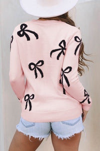 Pink Bow Knitted Loose Fit Sweater