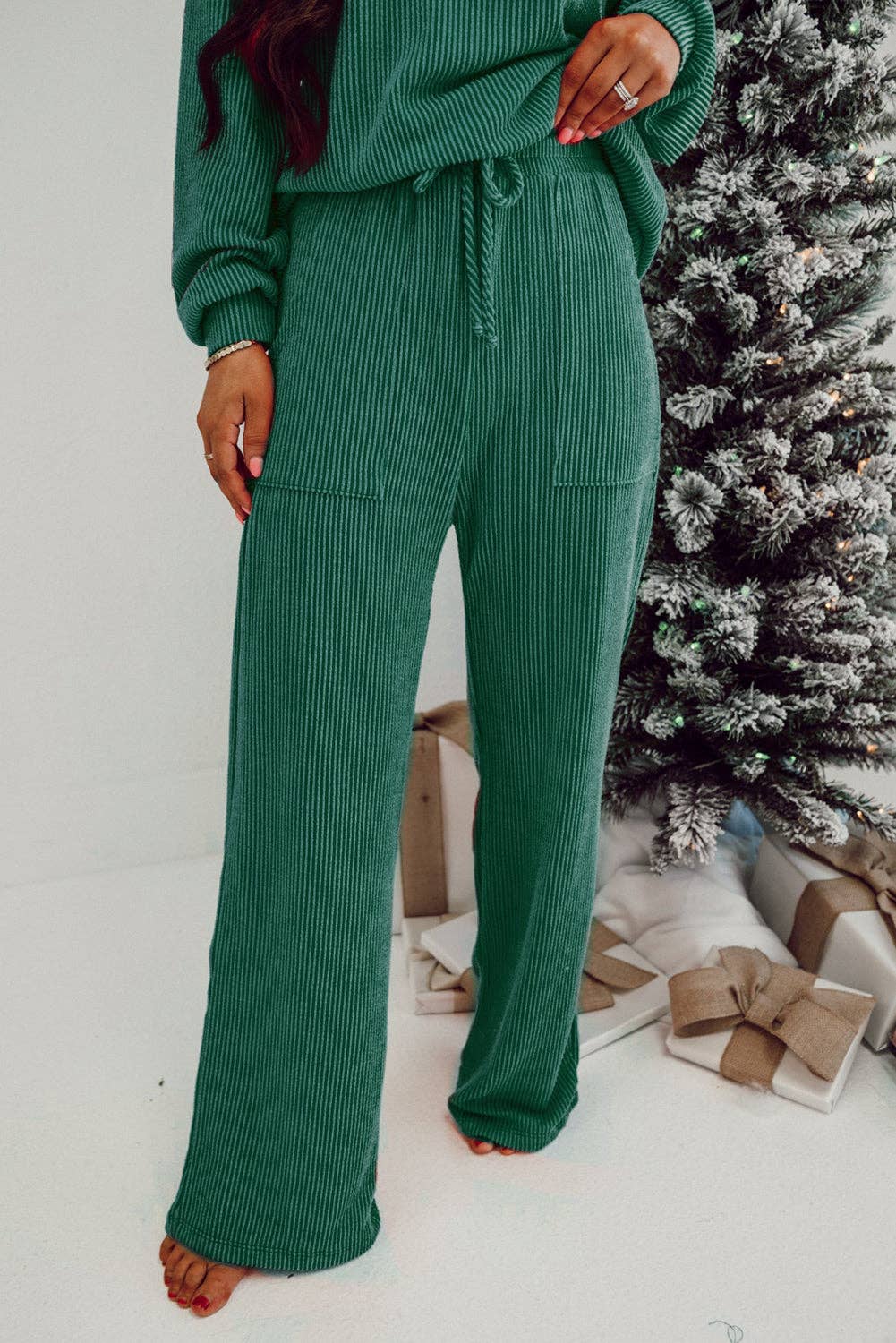 JOLLY Corded Top and Pants Set: Evergreen / M