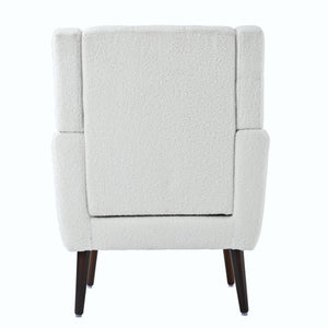 Modern Accent Chair,Teddy Fabric Living Room Chairs Comfy Reading Chair,Mid Century Accent Chair, Lounge Arm Chairs Armchair for Living Room Bedroom (White)