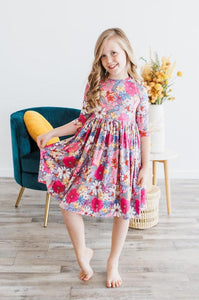 Mauve What's Up Buttercup 3/4 Sleeve Pocket Twirl Dress
