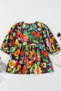 Adhara Flower Embroidered Trim Half Sleeve Blouse