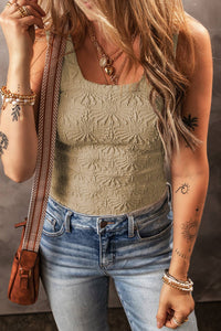 LDC Floral Jacquard Square Neck Tank Top: Black / L