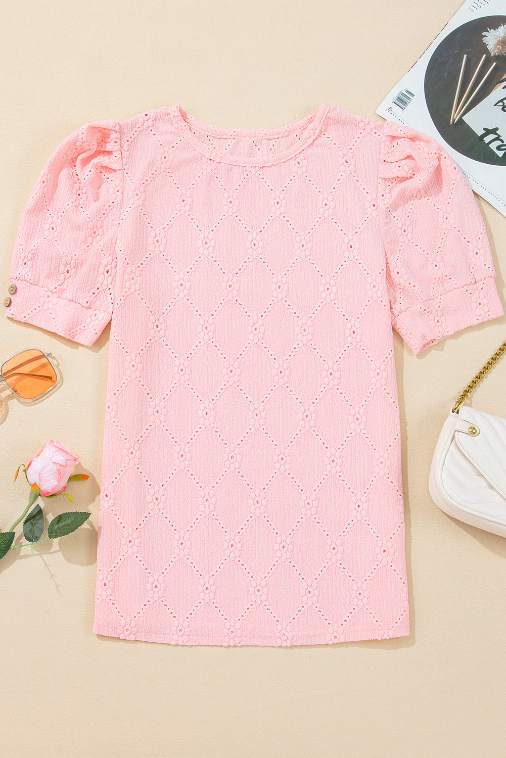Scarlet Flower Textured Short Sleeve Top.