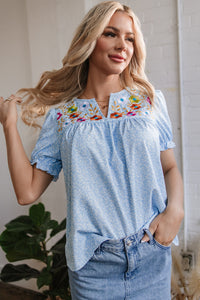 Kenzie Floral Embroidered Puff Sleeve Blouse