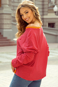 Camila Striped Side Buttons Drop Shoulder Top