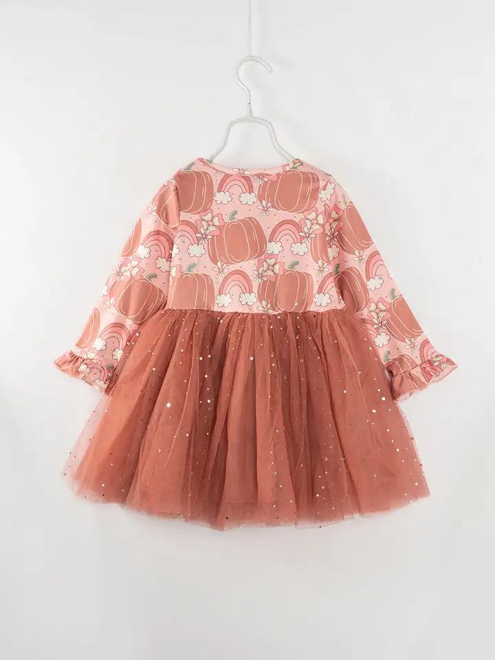 FINAL SALE-Pink Rainbow Pumpkin Girl Tutu Dress