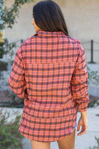 Plaid Long Sleeve Side Split Distressed Shirt