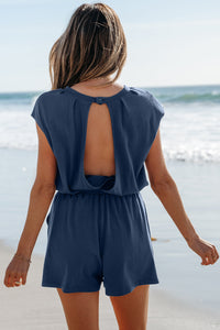 Kassidy Knit Open Back Cap Sleeve Drawstring Romper