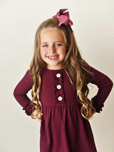 Kids Dark Plum Floral Long Sleeve Ruffle Pants Fall Set