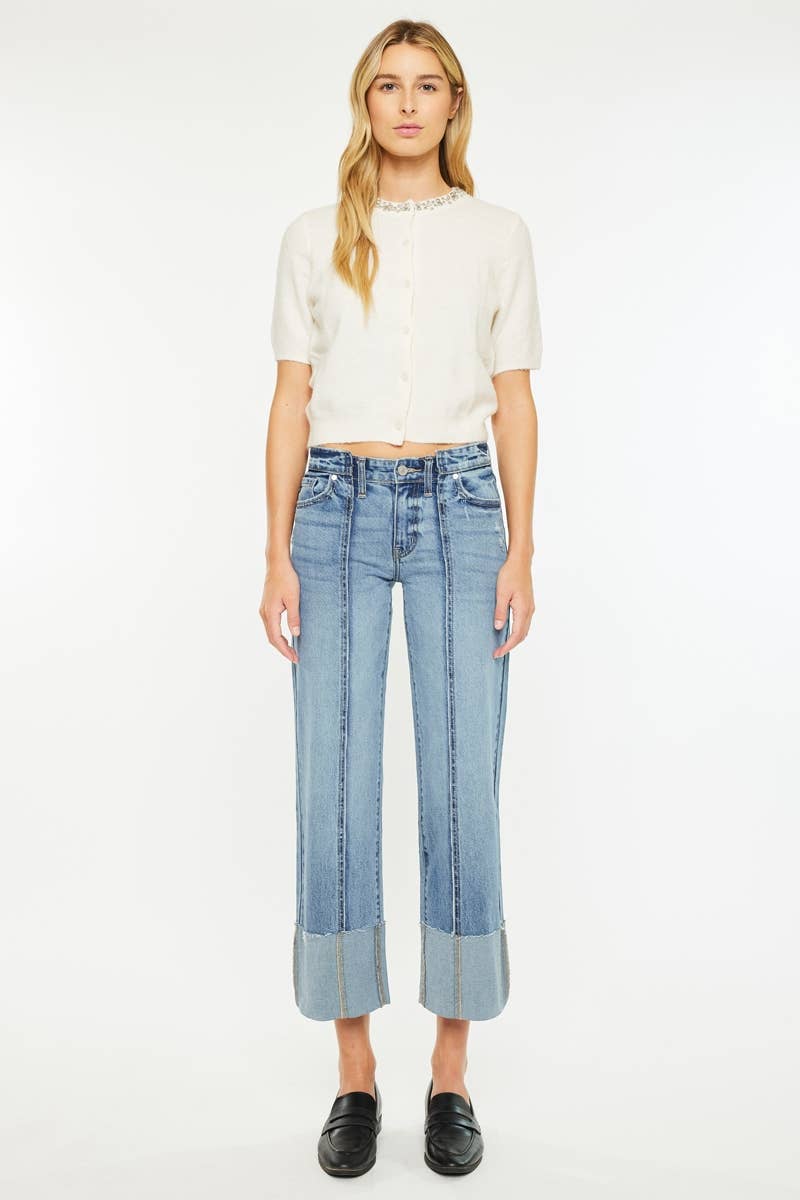 KanCan Denim MID RISE CROPPED WIDE LEG JEAN