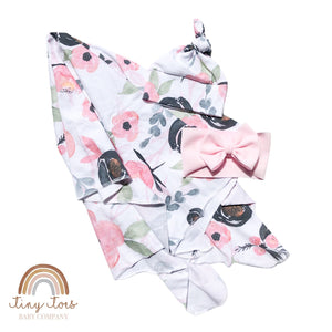 Pink Floral Baby Swaddle Set