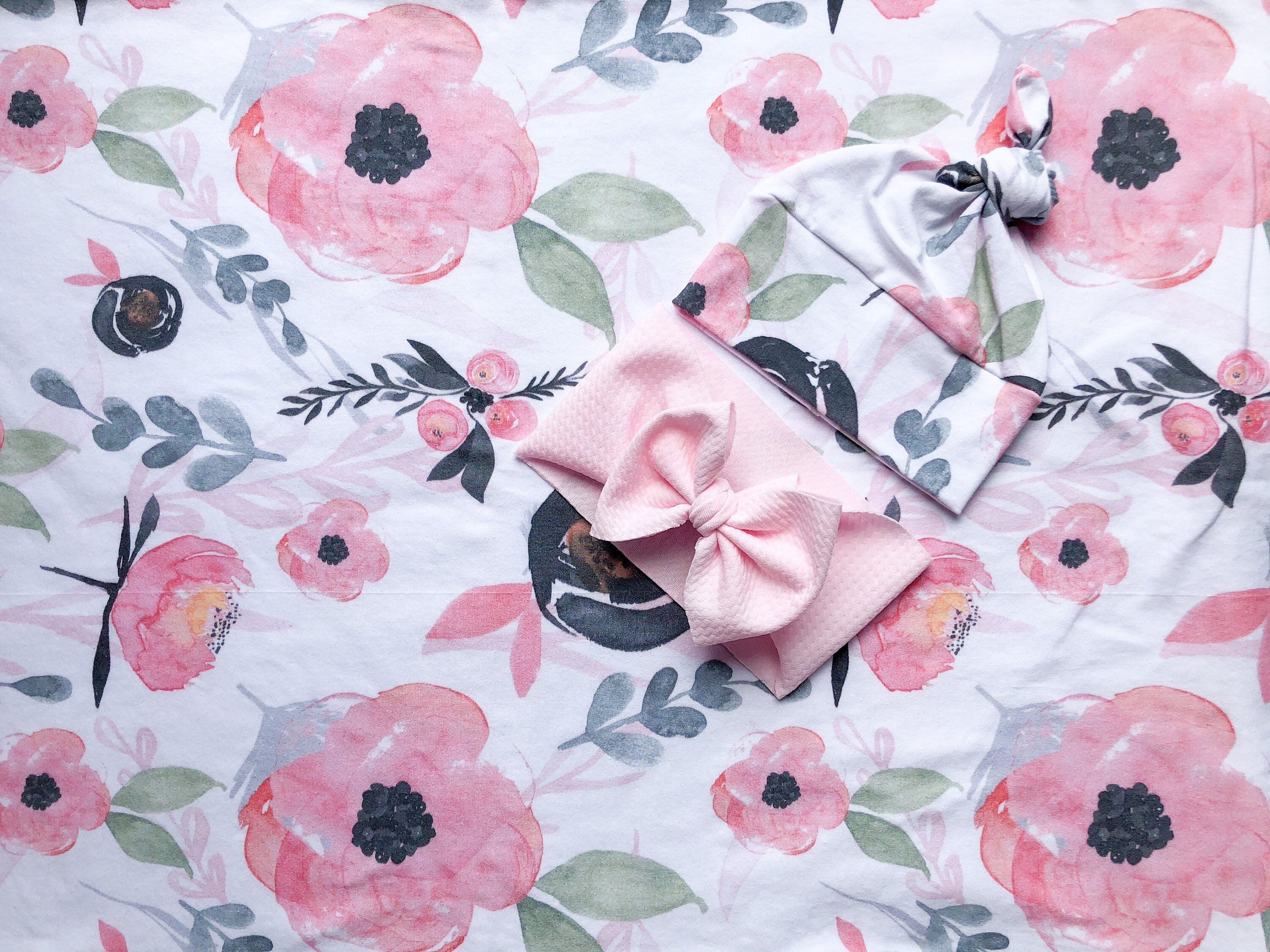 Pink Floral Baby Swaddle Set