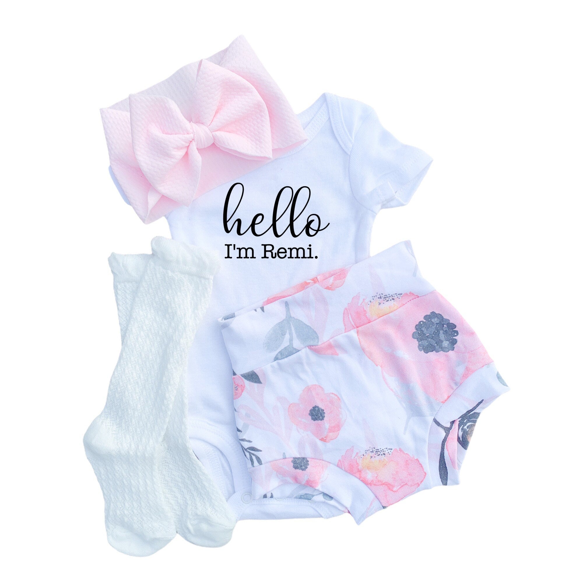 Pink Floral Personalized Bummies Outfit