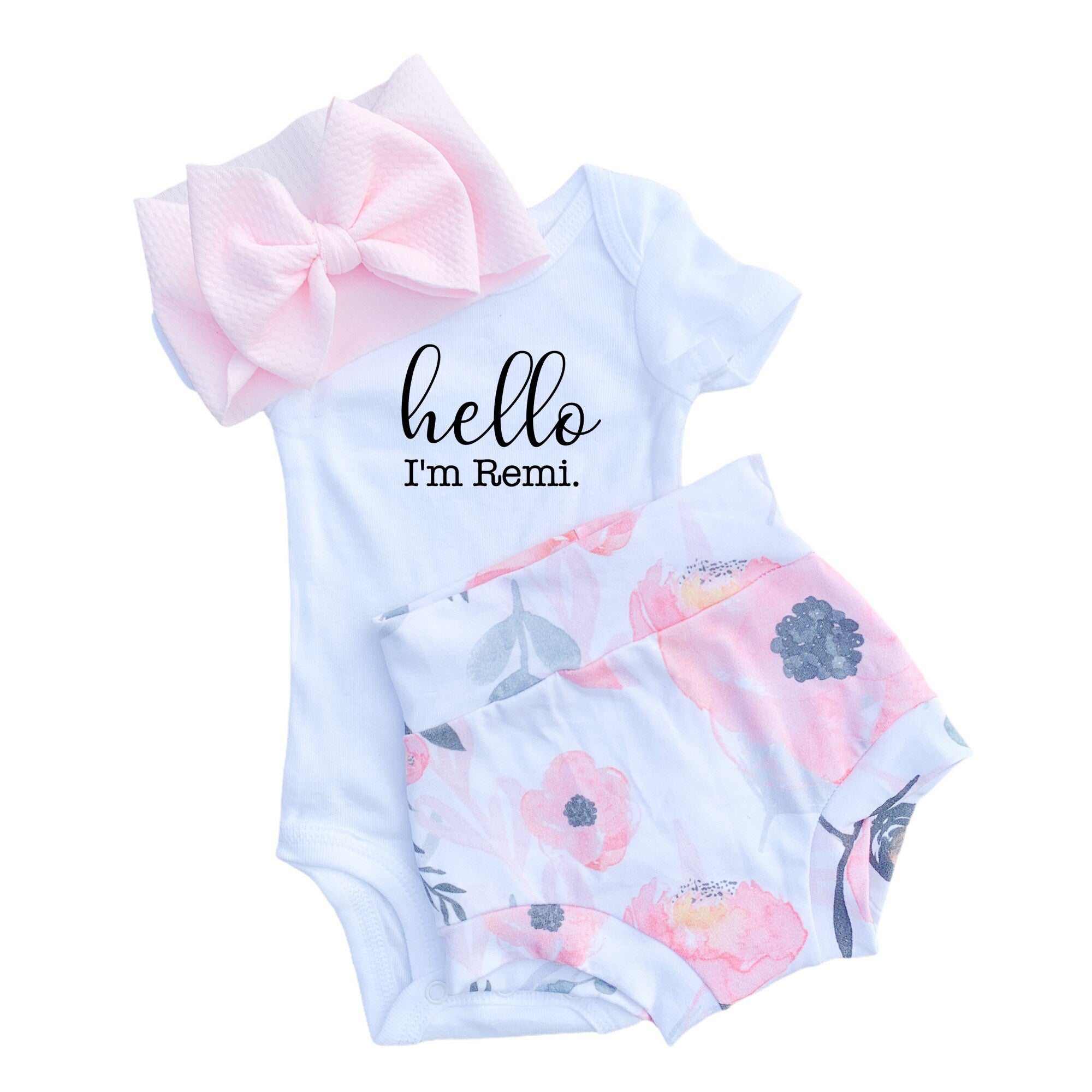 Pink Floral Personalized Bummies Outfit