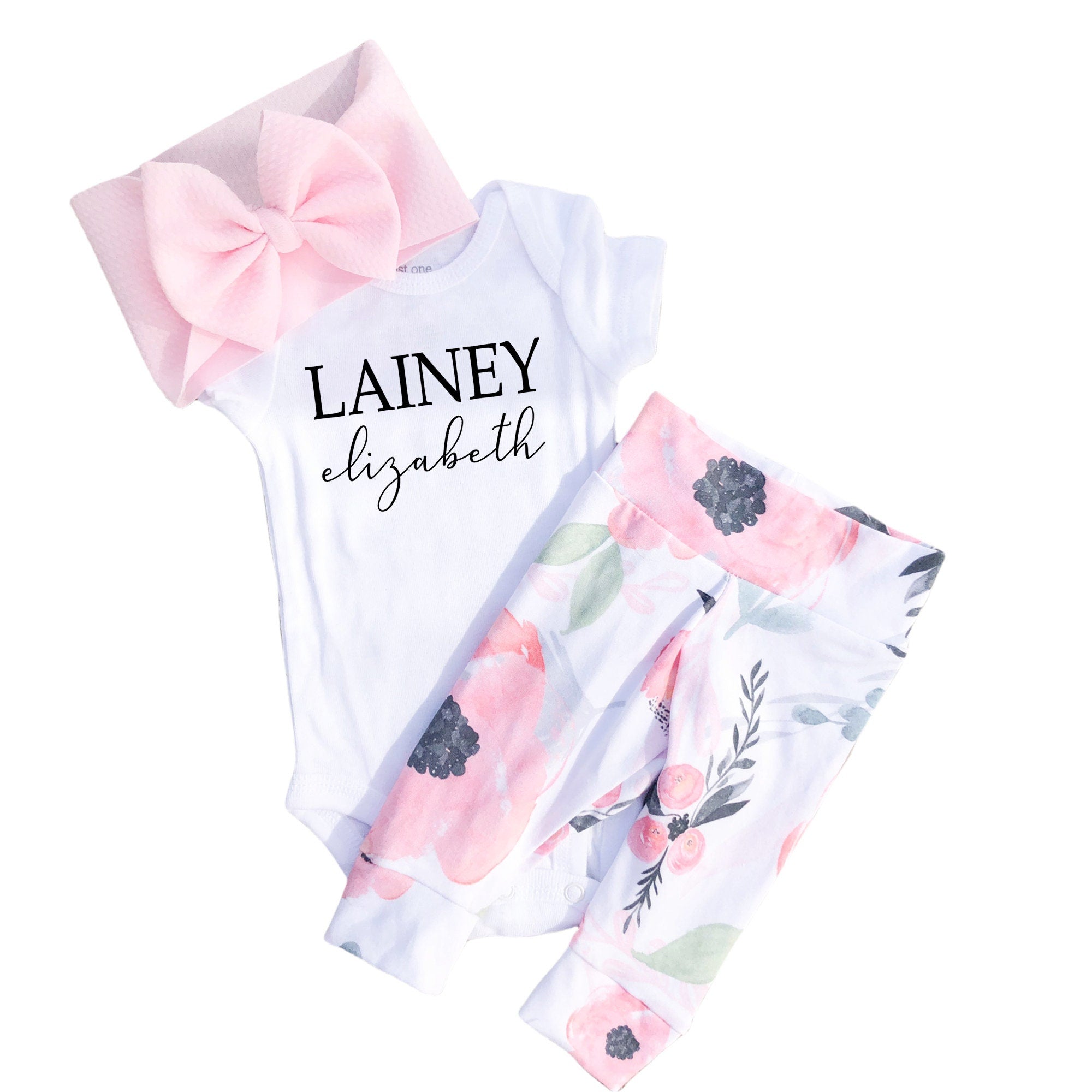 Pink Floral Personalized Leggings Set