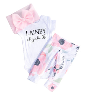 Pink Floral Personalized Leggings Set