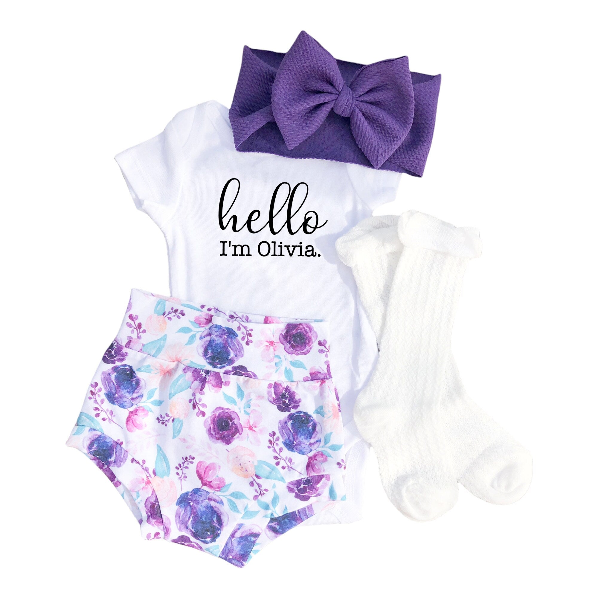 Purple Floral Personalized Bummies Outfit