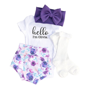 Purple Floral Personalized Bummies Outfit