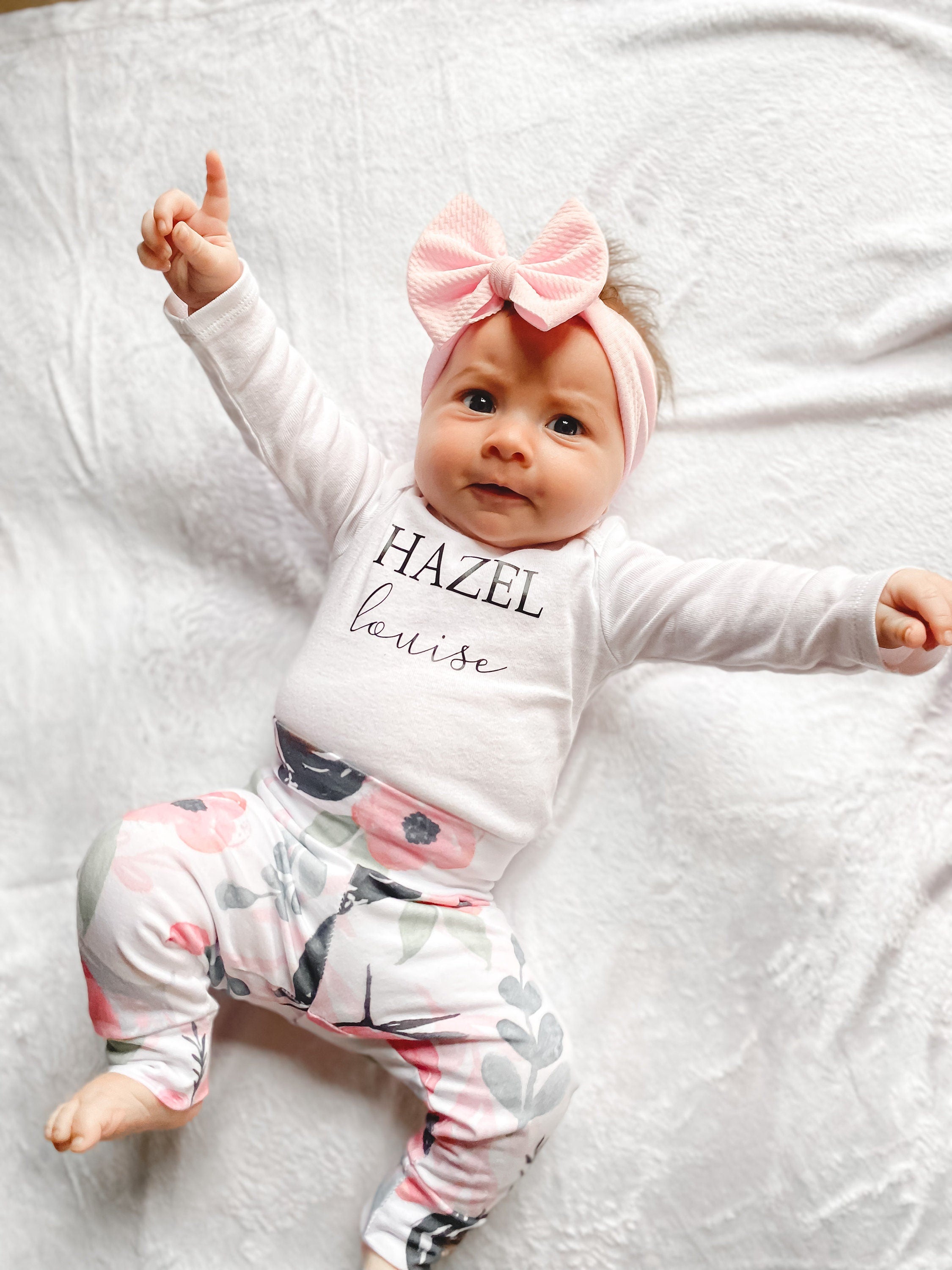 Pink Floral Personalized Leggings Set