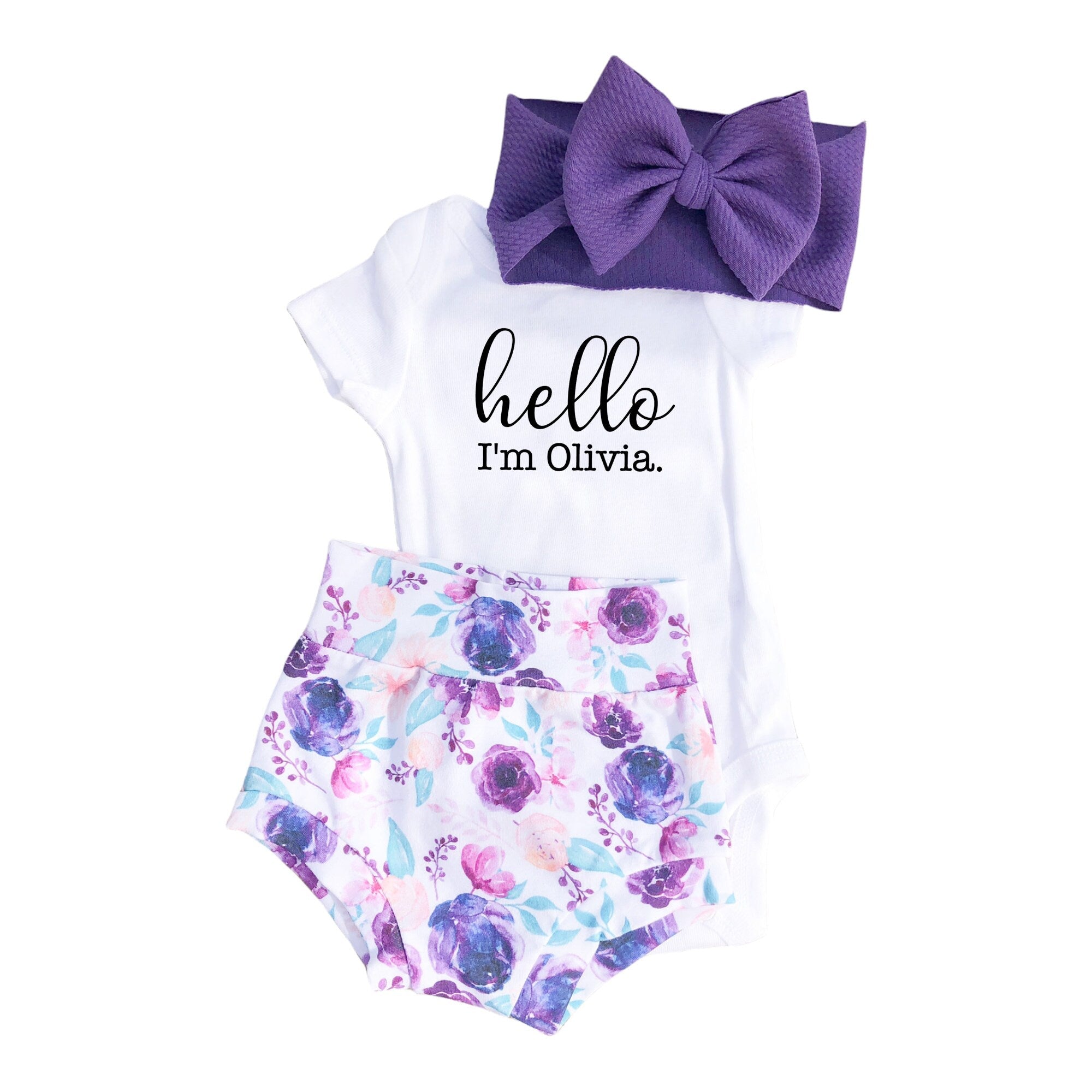 Purple Floral Personalized Bummies Outfit