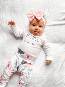 Pink Floral Personalized Leggings Set