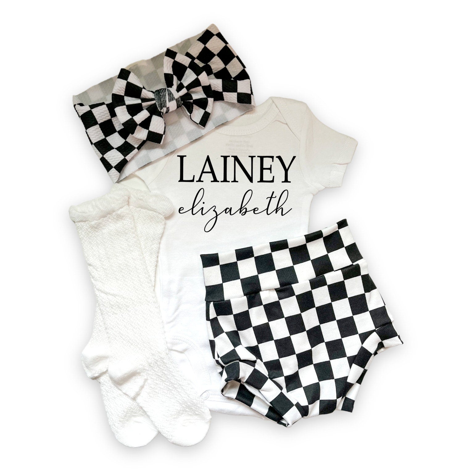 Black and White Checkered Personalized Bummies Set