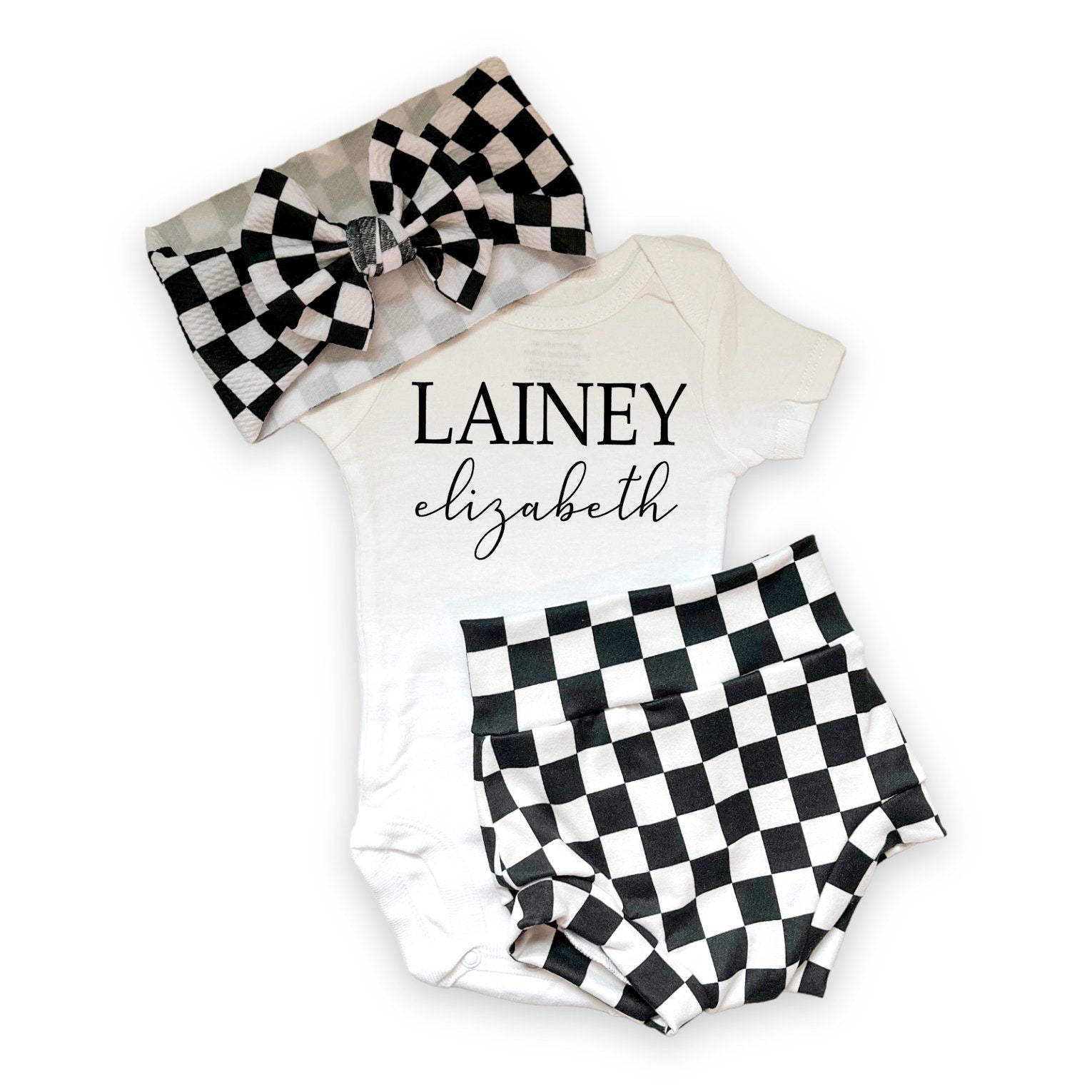 Black and White Checkered Personalized Bummies Set