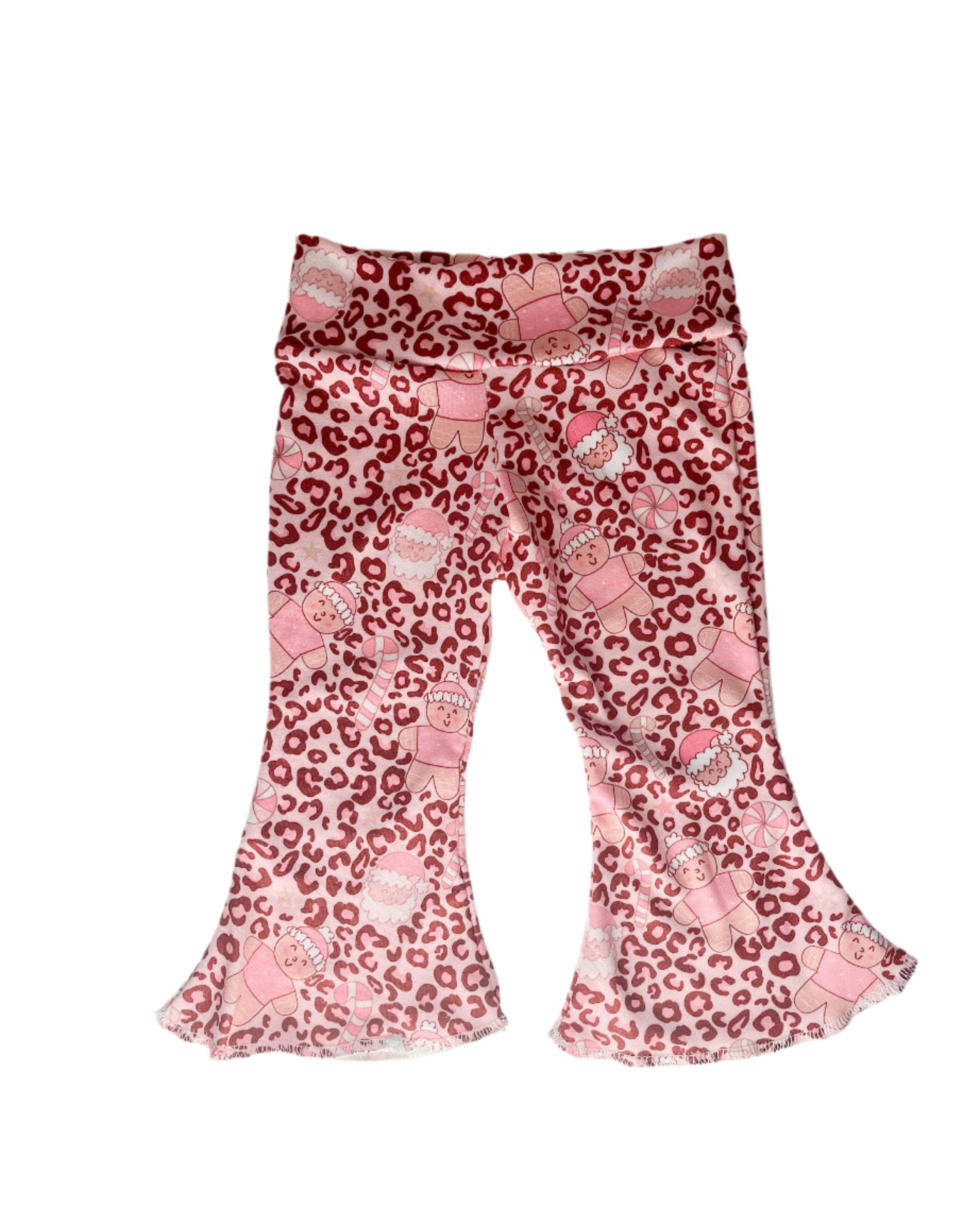 Holly & Jolly Pink Cheetah Gingerbread Bell Bottom Outfit