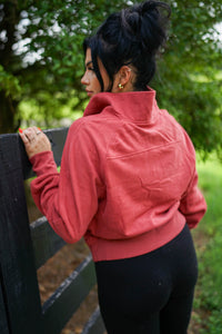 Vivienne Zip Up Stand Collar Ribbed Thumbhole Sleeve Sweatshirt