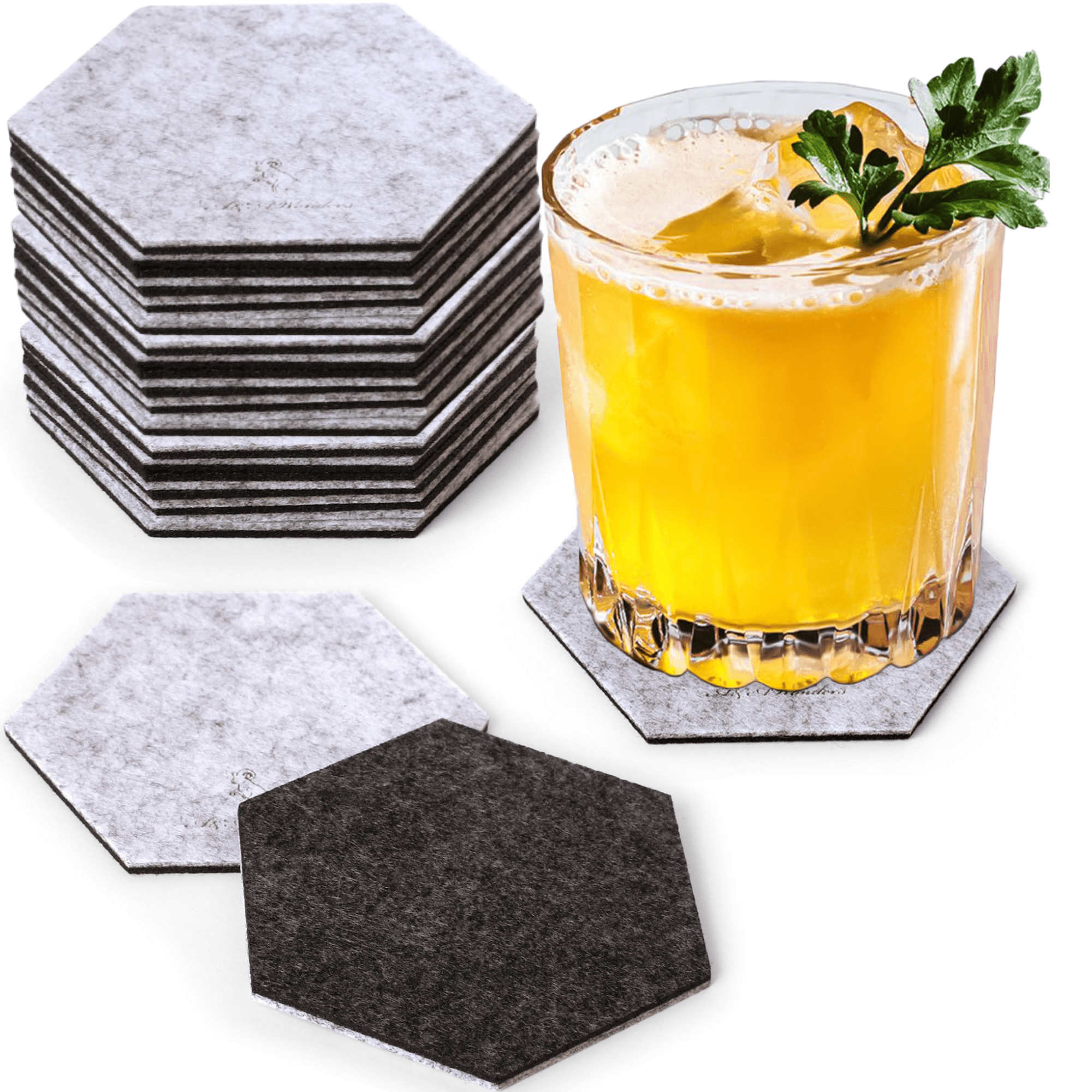 Premium Felt Coasters for Drink Set of 18 Pcs - (hexagon)