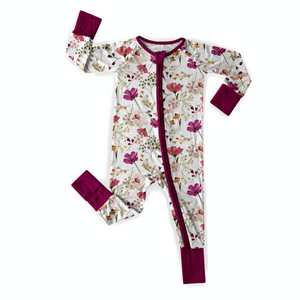 Purple Floral Bamboo Zipper Romper