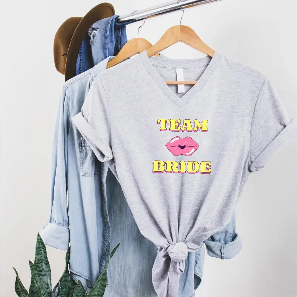 🍾 Team Bride & The Bride 💍 Bachelorette Party Matching V-Neck T-Shirts
