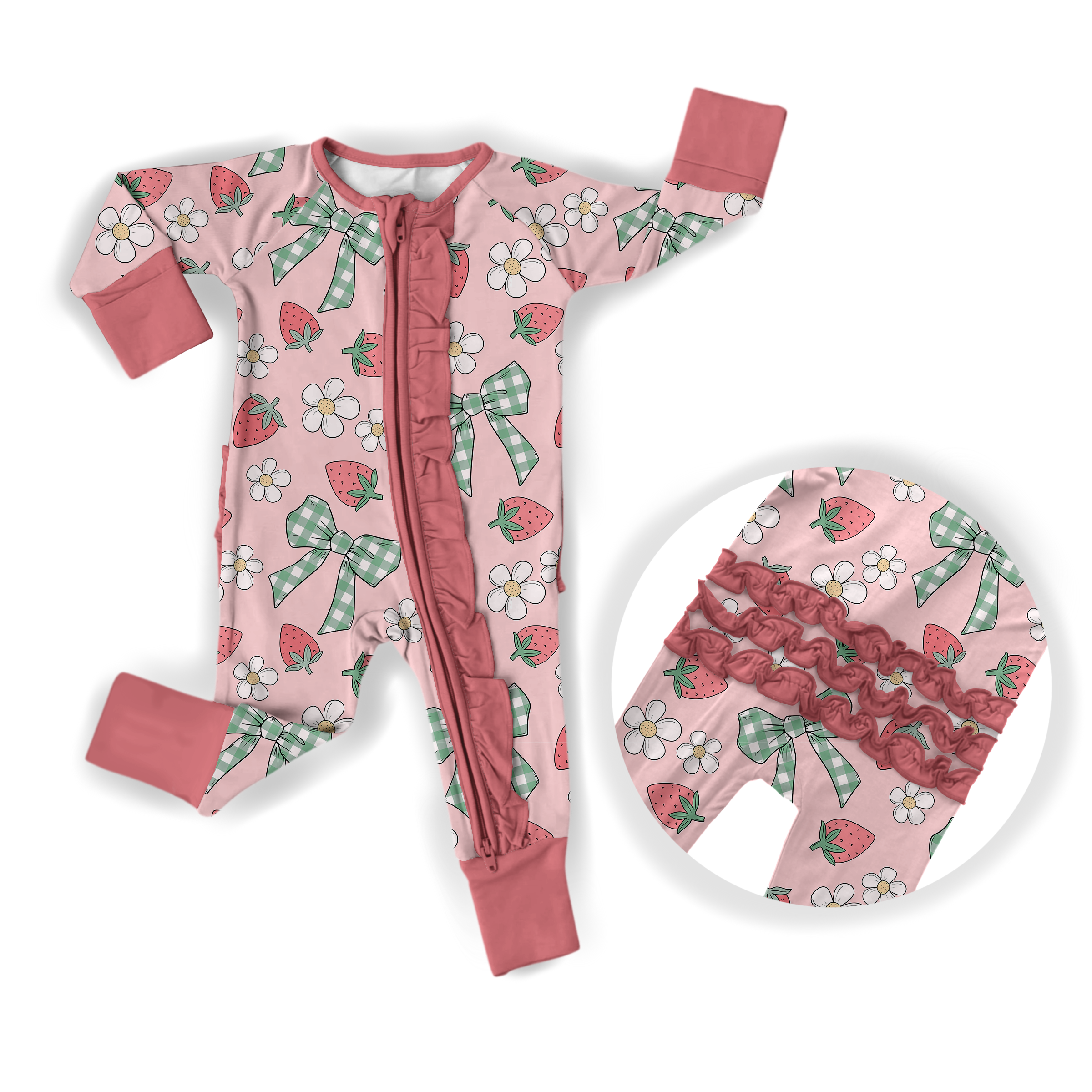 Bamboo Strawberry Ruffle Baby Romper