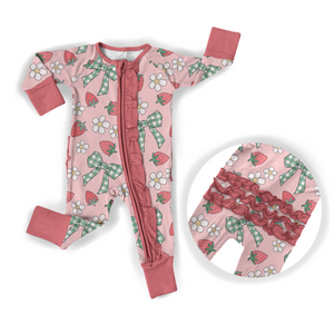 Bamboo Strawberry Ruffle Baby Romper