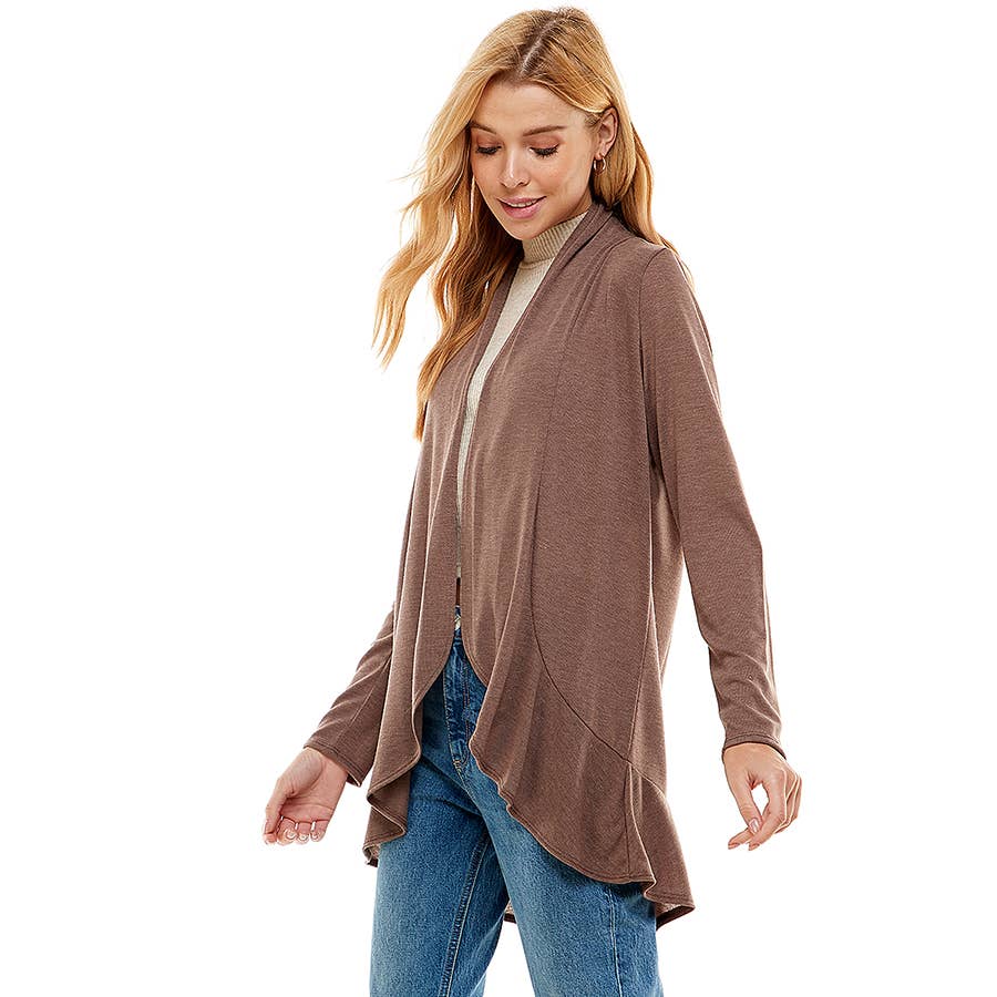 AJK-3016HC-Women's Long Sleeves Ruffle Hacci Cardigan