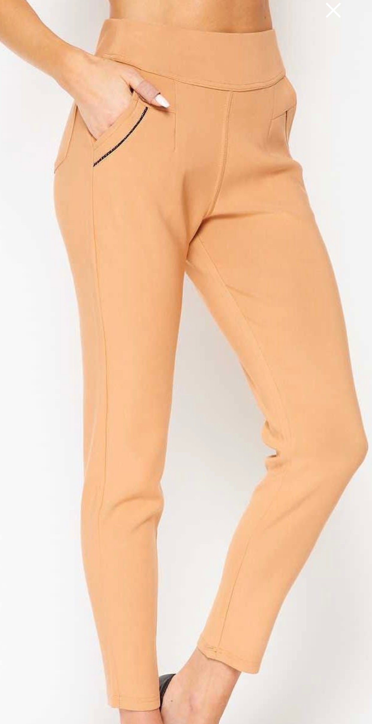 High waist slim straight pants - Beige