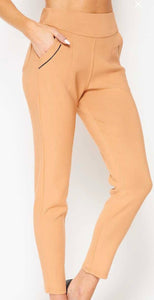 High waist slim straight pants - Beige