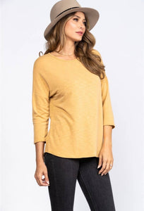 MUSTARD SLUB KNIT PEEKABOO BACK SHIFT TOP