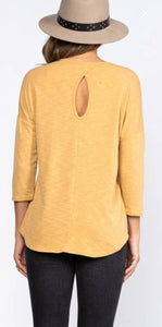 MUSTARD SLUB KNIT PEEKABOO BACK SHIFT TOP