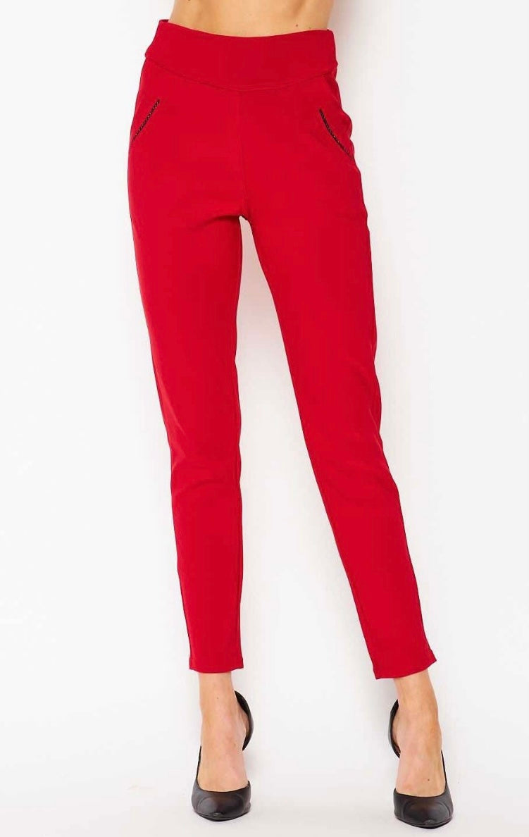High waist slim straight pants - Red