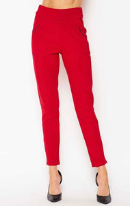 High waist slim straight pants - Red