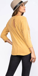 MUSTARD SLUB KNIT PEEKABOO BACK SHIFT TOP